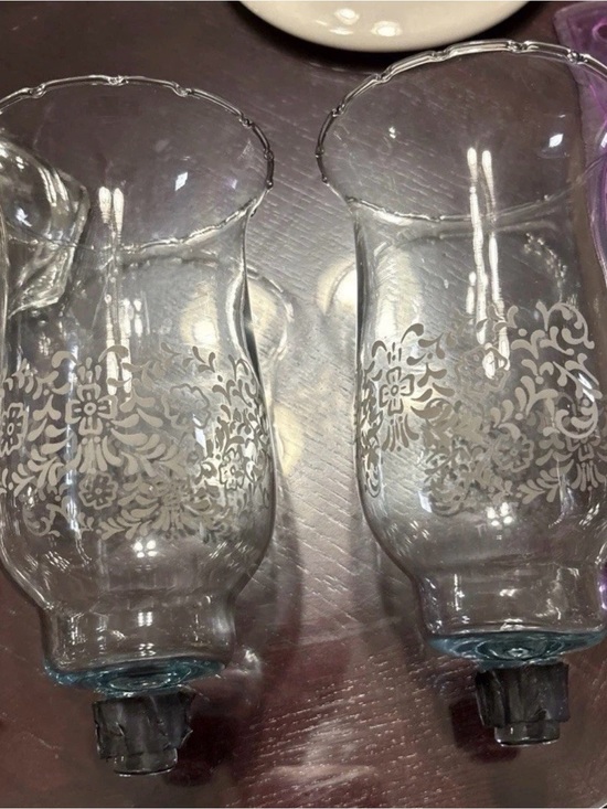 Home Interiors Other - Home Interiors Set Of 2 Etched Glass Hurricane Vintage Votive Can holders Sconce